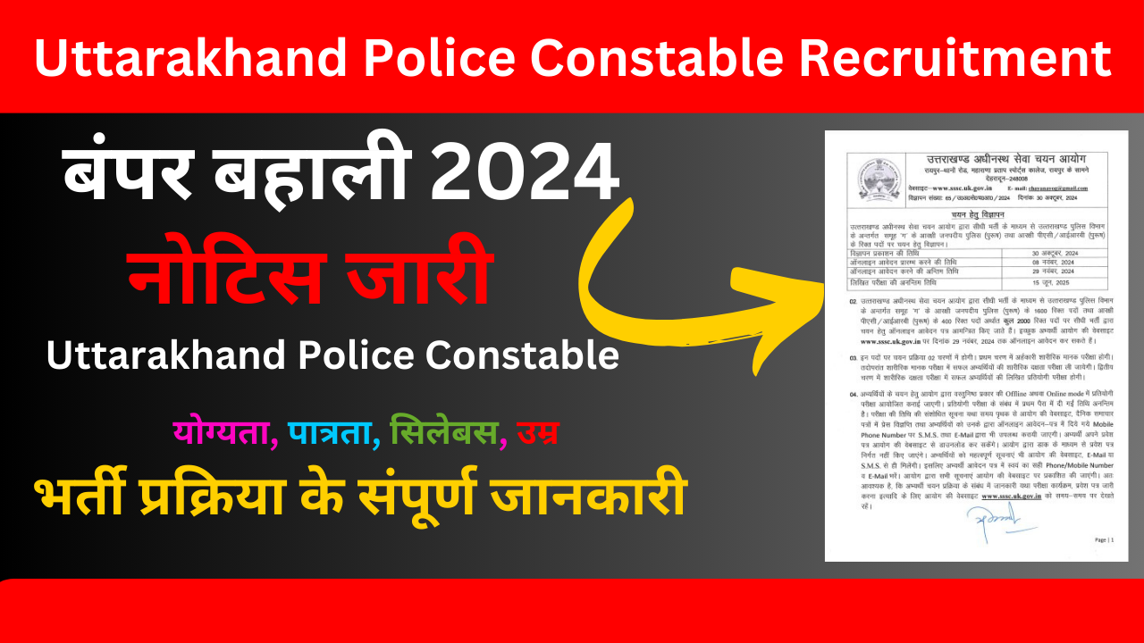 UKSSSC Uttarakhand Police Constable Recruitment 2024